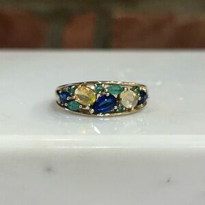 Samuel Aaron THL 10K Yellow Gold Cluster Multi GemStone Ring Sz 9
